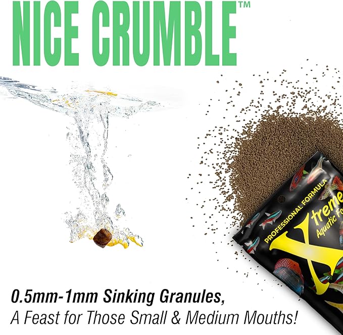 Xtreme Nice Crumbles - Color Enhancer for Small to Medium Fish - Max Protein Formula, Resealable Pouch, Ideal Supplementary Fish Food - USA Farm Grown (5oz)