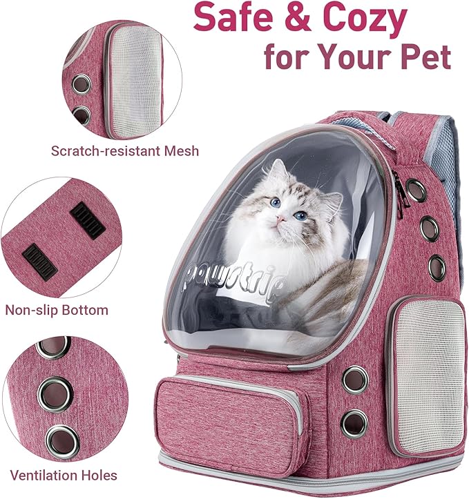 Cat Backpack Carrier with Large Space Bubble Window, Airline Approved Breathable Pet Carrier for Small Dogs Cats up to 15lbs, Foldable for Travel Hiking & Outdoor Use
