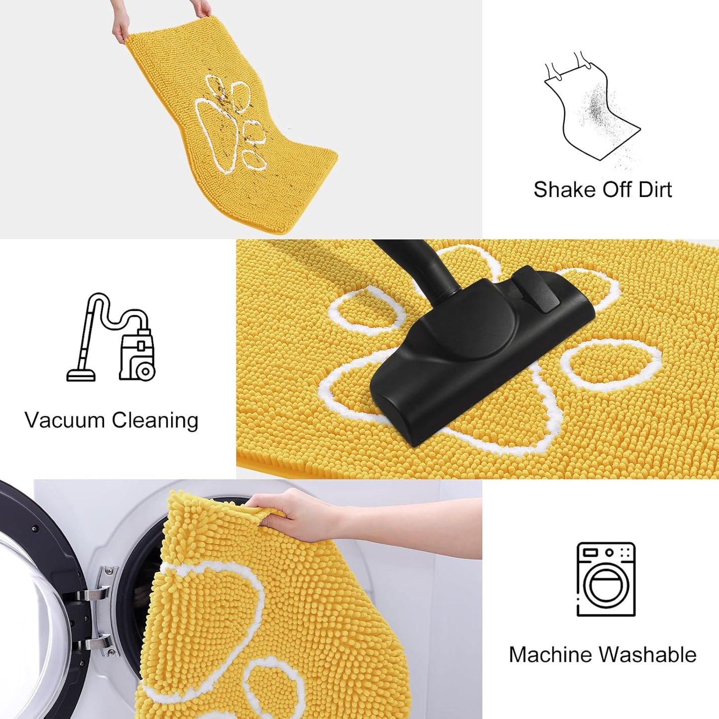 Smiry Dog Door Mat for Muddy Paws, Absorbent Dirt Trapper Non Slip Quick Dry Washable Chenille Mat for Mud Dogs, Entry Rug for Indoor and Outdoor (36x24 Inches, Yellow)