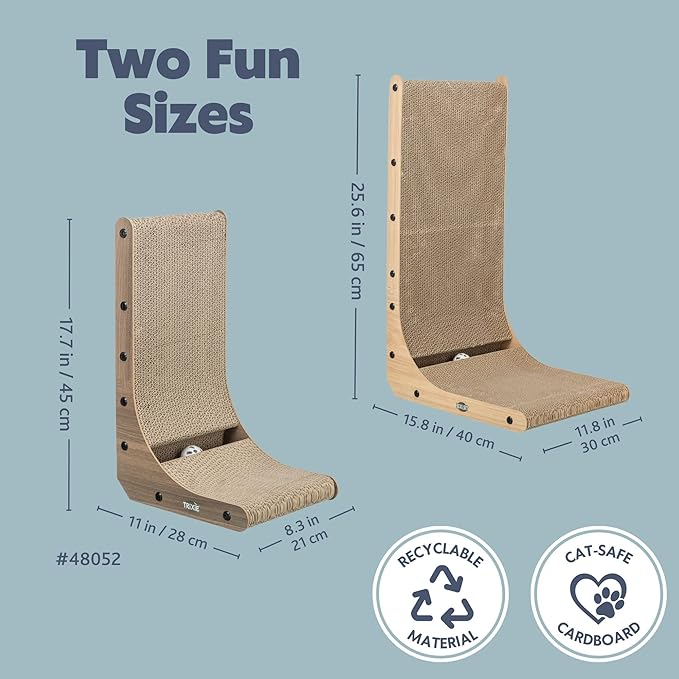 Trixie L-Shape Cat Scratcher with Catnip & Silvervine - 17.7" Indoor Furniture - Double-Sided Corrugated Cardboard - Vertical & Horizontal Scratching Pad with Ball Toy for Cats & Kittens - Gray/Brown