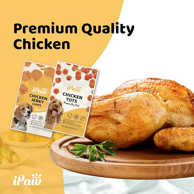 iPaw Chicken Tots Dog Treats for Puppy Training, All Natural Human Grade Dog Treat, Hypoallergenic, Easy to Digest (Chicken Tots)