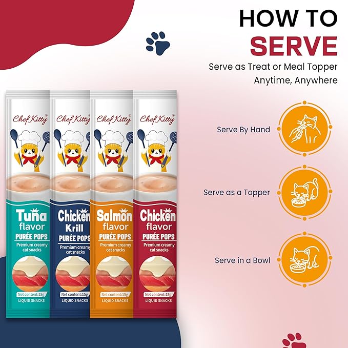 Purée Pops + Green Feeding Spoon, Grain-Free, Lickable, Squeezable Creamy Cat Treat/Topper, 20 Tubes, Chicken and Seafood Mix Variety