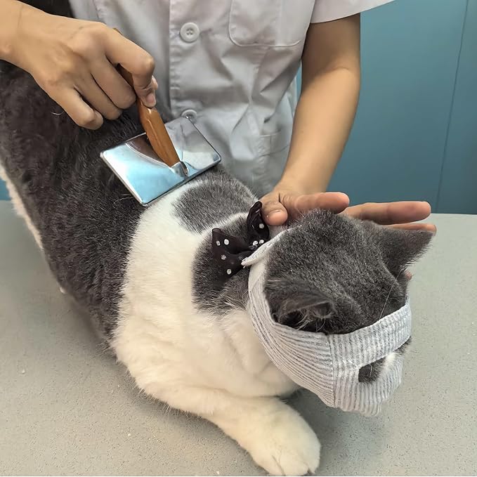 Cat Muzzle for Eye Drops, Adjustable Anti-Bite Cat Mouth Mask for Nail Clipping (Open M)