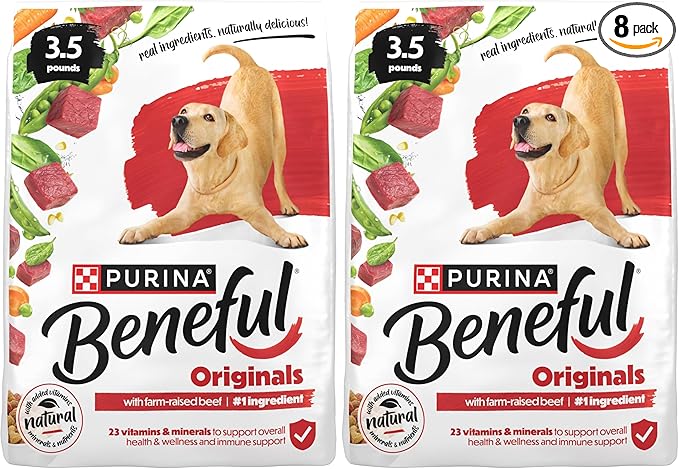 Beneful Purina Originals with Farm-Raised Beef Natural Dog Food Dry Recipe with Added Vitamins, Minerals and Nutrients - 3.5 lb. Bags, (Pack of 8)
