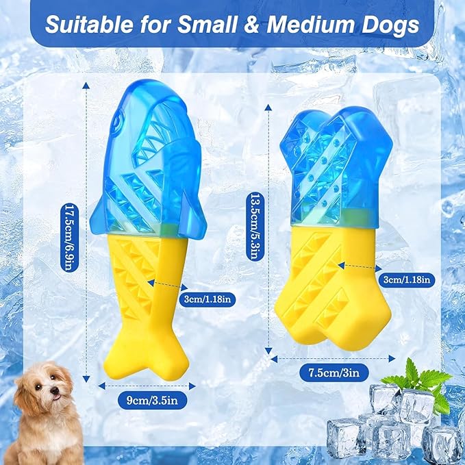 Pawaboo Dog Cooling Chew Toys, 2 Pack Freezable Pet Teething Toys for Summer Cooling, Dog Freezer Chewing Toy for Teeth Cleaning, Reusable Puppy Frozen Toy Relieve Dental Discomfort, Yellow+Blue