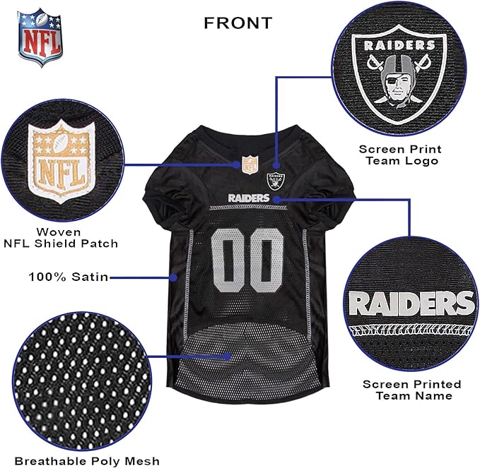 Pets First NFL Raiders Dog Jersey, Size XX-Large, Football Shirt Costume for Pet, Dog Sports T-Shirt, NFL Team Clothing for Cats, Licensed Pet Apparel Available in 7 Sizes and 32 Teams
