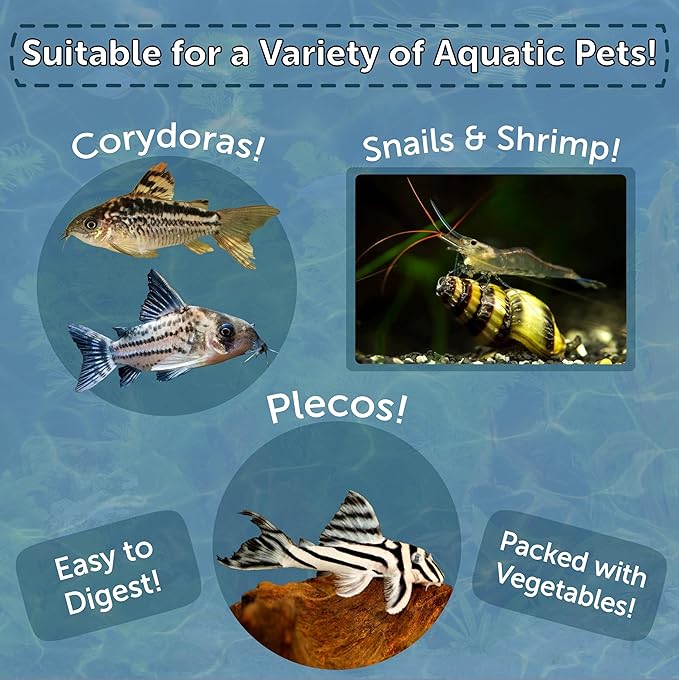 12mm - 1/2" Small Sinking Wafers of Spirulina, Algae & Veggies for Plecos, Catfish, Shrimp, Snails, Crabs, Crayfish, 12-Type Pellet Mix & 4-Type Wafer Mix Included..4.9oz Canister