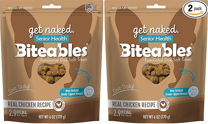 Get Naked Biteables Senior Health Soft Dog Treats,Real Chicken Treat for Toothless Dogs,6oz 1 Pouch,(Pack of 2)