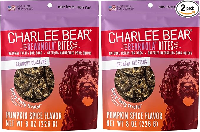 Charlee Bear Bearnola Bites Dog Treats, Pumpkin Spice Flavor, 8oz (Pack of 2)