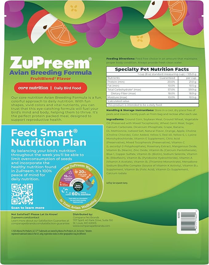 ZuPreem Food Breeding Fruit Tiel 2lbs, Multi-Color, one Size (77620)