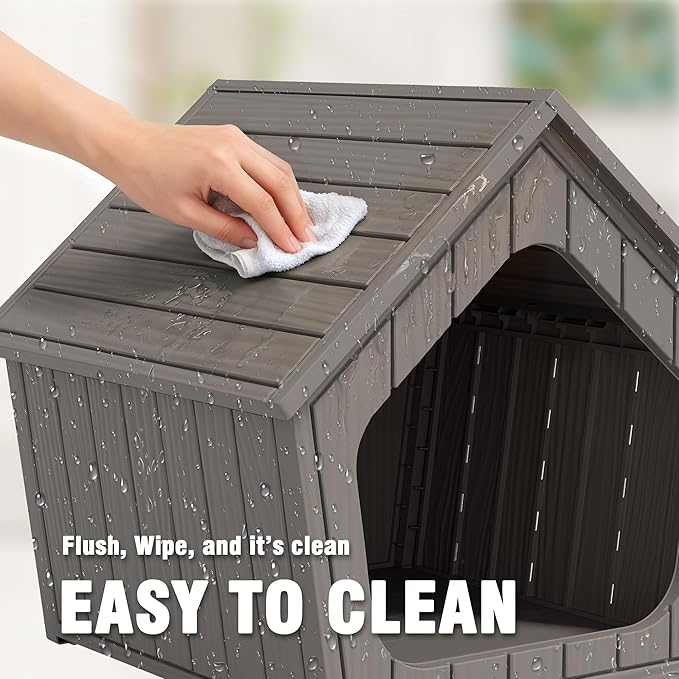 Multi-use Cat Litter Box Enclosure with Spacious Door, Plastic Hidden Litter Box & Cat Bed with Hidden Air Hole, Cabin-Style Cat House Suitable for Warm Outdoor and Indoor Use, Gray