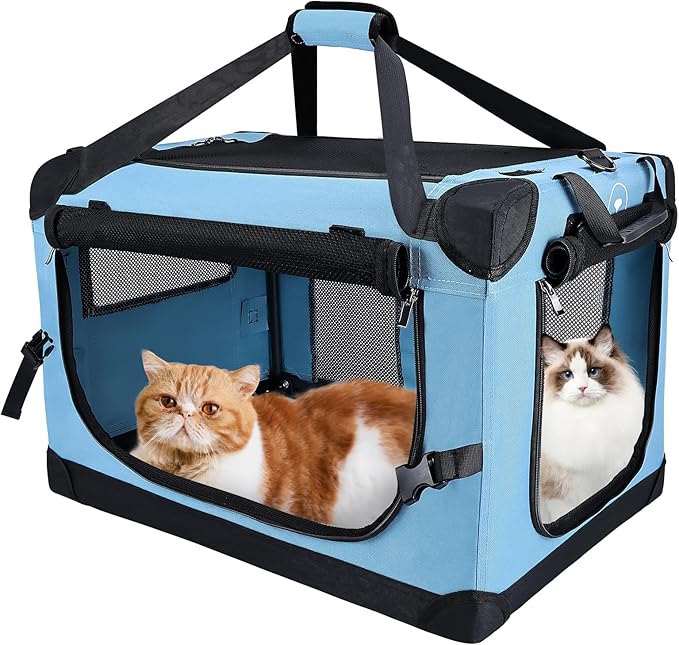 PEGIC Large Cat Carrier for Car Travel, Soft Sided Collapsible Pet Carrier for Outdoor and Indoor Uses, Roomy Extra Large Carrier for 2 Kittens, Large Cat or Puppies up to 50lbs (Teal)