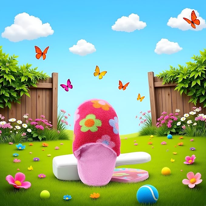 Pink Flowers Cute Pet Puppy Dog Cat Slipper Shape Plush Chew Play Toy Flip-Flops Squeaky Toys Dog Squeak Toys Pet Supplies