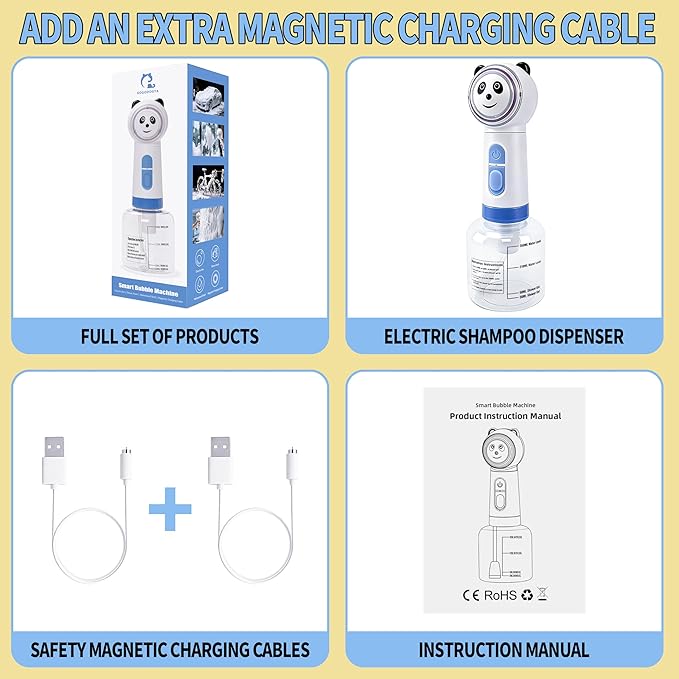 Electric Foaming Shampoo Dispenser for Dog&Cat Bath, Newly Upgraded Magnetic Rechargeable/Includes an Extra Charging Cable 2 Total, Automatic Foam Soap Sprayer for Multi-Surface Cleaning-Kitchen/Bath