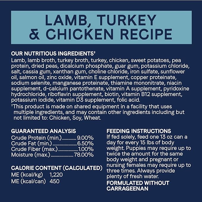 Canidae Pure Limited Ingredient Premium Wet Dog Food, Lamb, Turkey & Chicken Recipe, 13 oz. (Case of 12), Grain Free