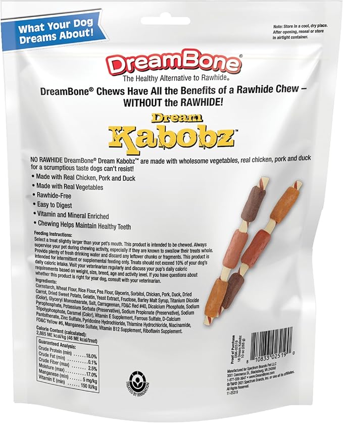 DreamBone Dream Kabobz, Rawhide-Free Chews for Dogs, 54 Count (3 Packs of 18 Count)