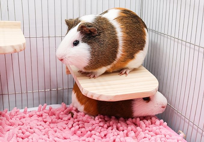 Chinchilla Wooden Platform Set with Feeding Bowl, Wooden Guinea Pig Cage Platform, Small Animals Perch Stand Board, Cage Accessories for Hamster Rats Squirrel Gerbil Birds Parrots Parakeets Guinea Pig