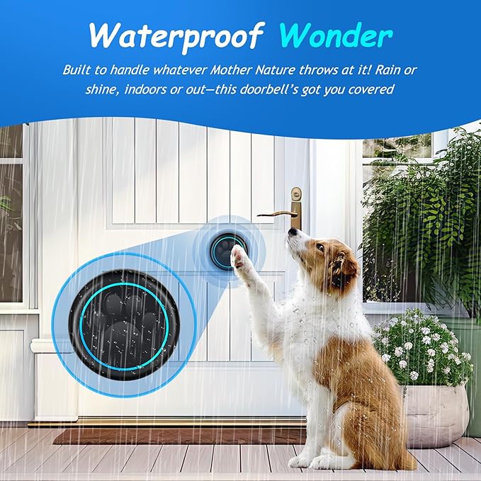 Soft Ring Blk Dog Bells to Go Outside - Wireless Dog Door Bell with 1000ft Range, 60 Melodies, LED, Waterproof Potty Training Bell for Dogs - Dog Door Bells for Potty Training(2 Bells & 1 Receiver)