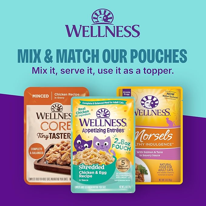 Wellness CORE Signature Selects Shredded Adult Canned Wet Cat Food, Natural, Protein Rich, Grain Free, Chicken and Beef Entrée Recipe, 2.8 oz, Pack of 12 Cans