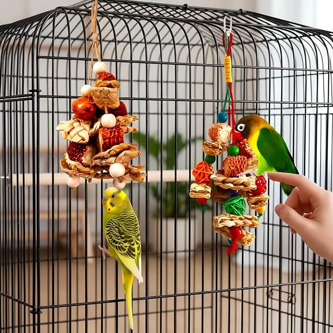2pcs Bird Toys for Parakeets,Foraging Toys for Birds Parrot Chewing Hanging Toy,Bird Cage Toy for Conure Cockatiel Budgies Lovebird