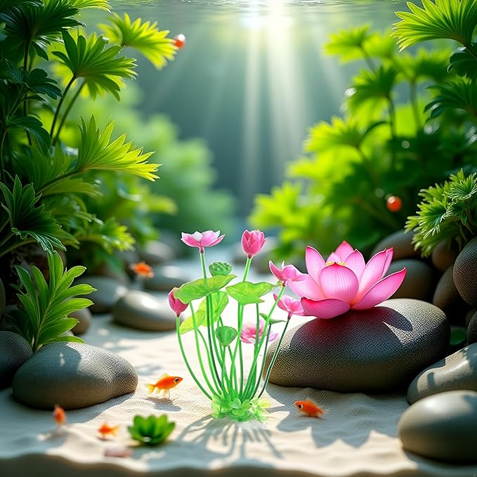 Pink Artificial Water Plants, Artificial Lotus Fish Tank Ornament Aquarium Aquatics Grass Flower Simulation Wedding Favors Plastic Plastic Plants for Party Fish and Aquatic Pets Aquarium Décor