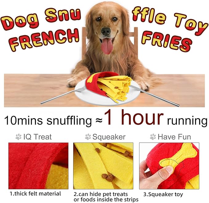 Pet Snuffle Mat for Dogs Cats Boredom, Dog Educational Sound Toys, Interactive Feed Game Toys, Encourages Natural Foraging Skills for Cats Dogs, Stress Relief, be Smarter (French Fries)