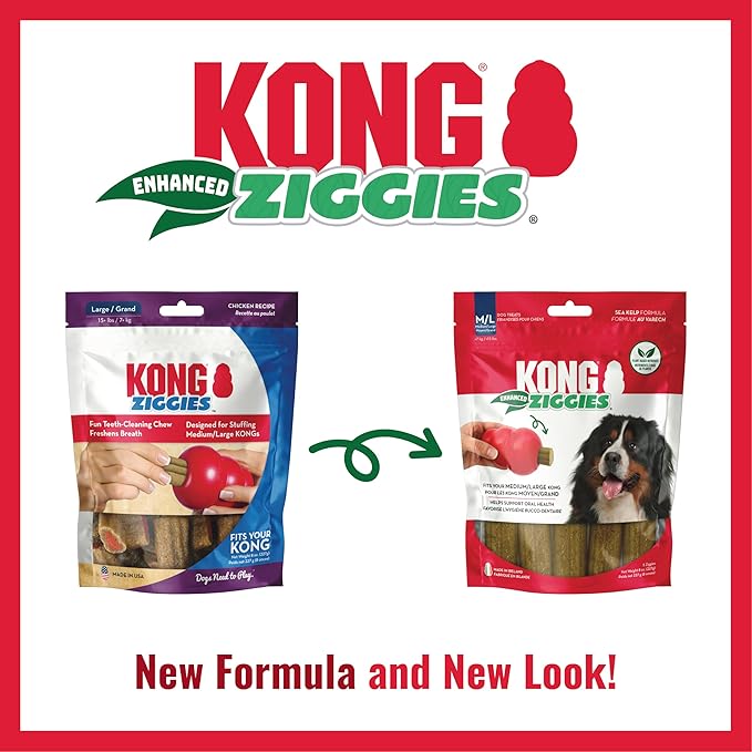 KONG Classic Toy & Enhanced Ziggies Treats Combo Pack - Durable Chew Toy for Dogs - with Enhanced Ziggies Treats - Dog Accessories for Fun & Health - for X-Large Dogs