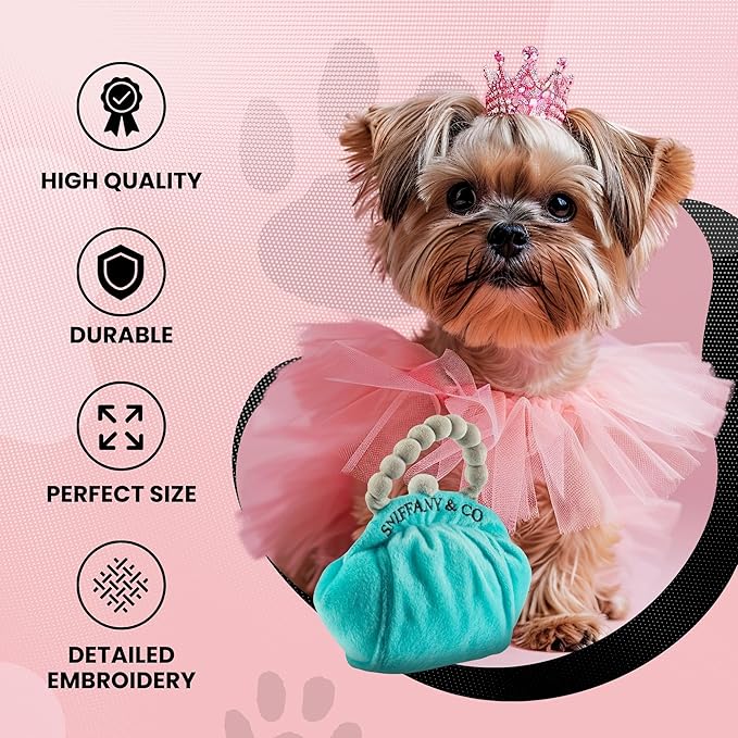 Diggin Designs Sniffany & Co Squeaky Plush Dog Toy Purse | Luxury-Inspired Parody Designer Handbag with Built-in Squeaker, Soft Plush Fashion Dog Toy – Haute Couture Purses & Handbags