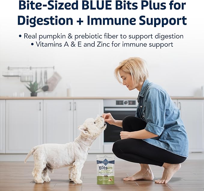 Blue Buffalo Blue Bits Plus Digestion and Immune Support Daily Benefit Dog Treats, Soft & Chewy Chicken and Pumpkin Morsels, 3.5-oz. Bag