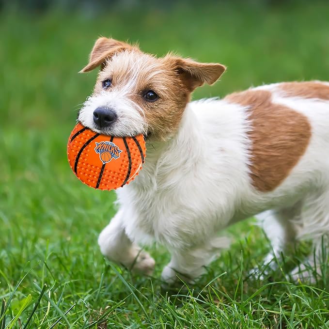 Pets First NBA NY Knicks Hard-Nylon Bacon-Flavored Basketball Chew Toy, Indestructible Dog and Cat Chewy Toy, Tug, Fetch Toy, Sporty Fun Toy for Dogs