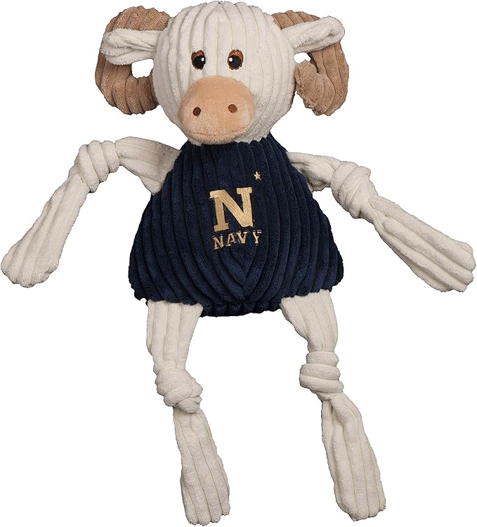 HuggleHounds Knottie Plush Dog Toy - Stuffed Animal Toy, Puppy Toys, Squeaky Dog Toy for Small, Medium & Large Dogs, Durable Plush to Keep Busy, Officially Licensed - Navy Bill The Goat, Large