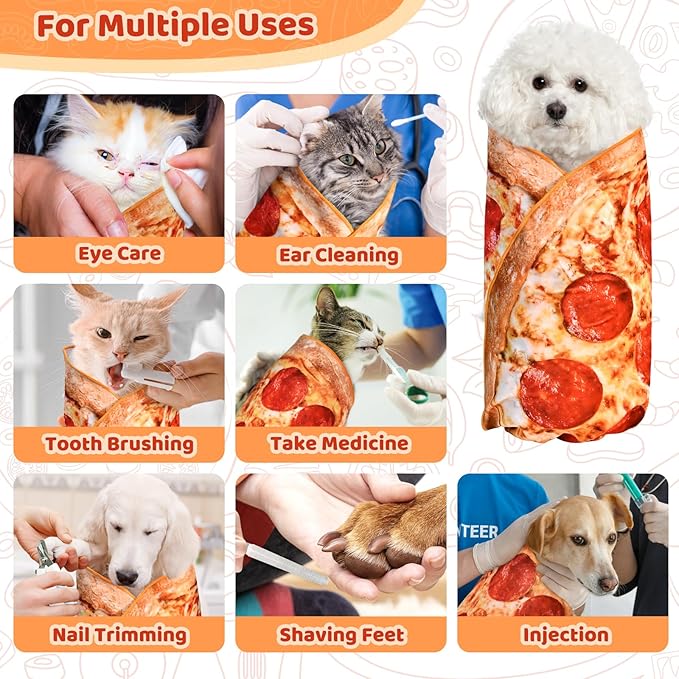 31.5" Large Cat Grooming Wrap for Cutting Nails, Self-Stick Dog Cat Wrap, Soft Pizza Blanket Pet Tool Gifts for Multifunctional Care Medicine Anti-Escape