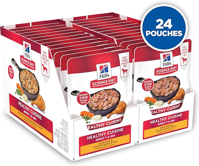 Hill's Science Diet Adult 1-6 Healthy Cuisine Wet Dog Food, Chicken & Vegetables Stew, 2.8 oz. Pouches, 24-Pack