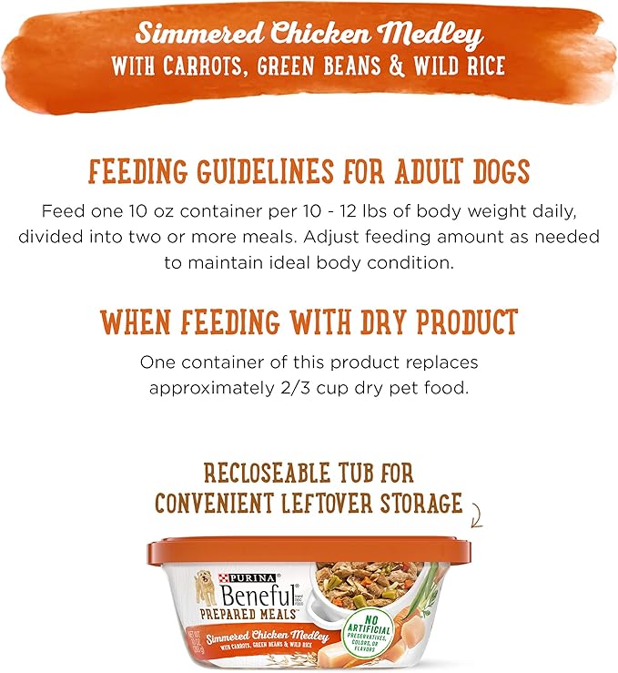 Beneful Purina Gravy Wet Dog Food, Prepared Meals Simmered Chicken Medley - (8) 10 oz. Tubs (Pack of 2)