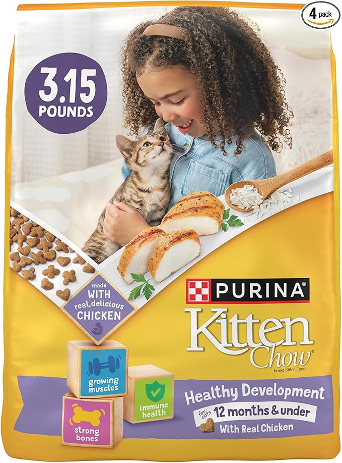 Purina Kitten Chow Kitten Food Healthy Development with Real Chicken Dry Kitten Food - (Pack of 4) 3.15 lb. Bag