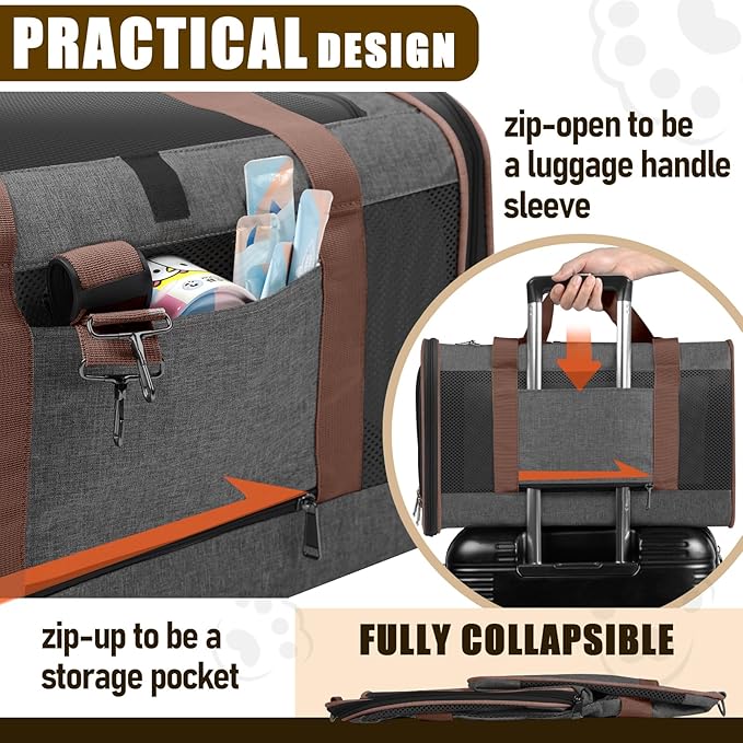 GAPZER Small Dog Carrier Cage Soft Chihuahua / Softshell Big Cat Carrier Maine Coon / Pet Taxi Carrying Bag over 25lbs / Top Loader Travel Kennel Brown