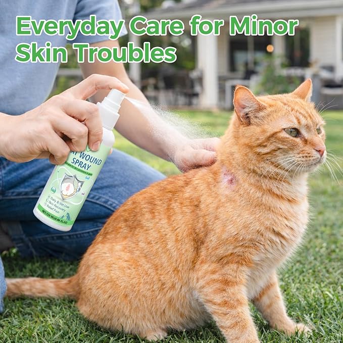 Cat Wound Spray for Dogs and Cats, Waterproof Pet Skin Care Spray for Scratches Bites Burns Redness and Minor Cuts, Gentle Dog Wound Care Formula Supports Daily Recovery and Comfort, 120ml (120ml)