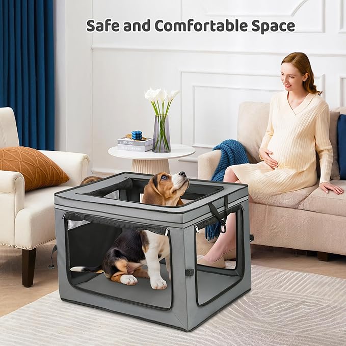Portable Dog Crate Soft Dog Crate 22",30",36",42" Foldable Basic Dog Crates Easy Set-up, Light, Sturdy, Comfy，Collapsible Crate for Home and Travel (30Inch)
