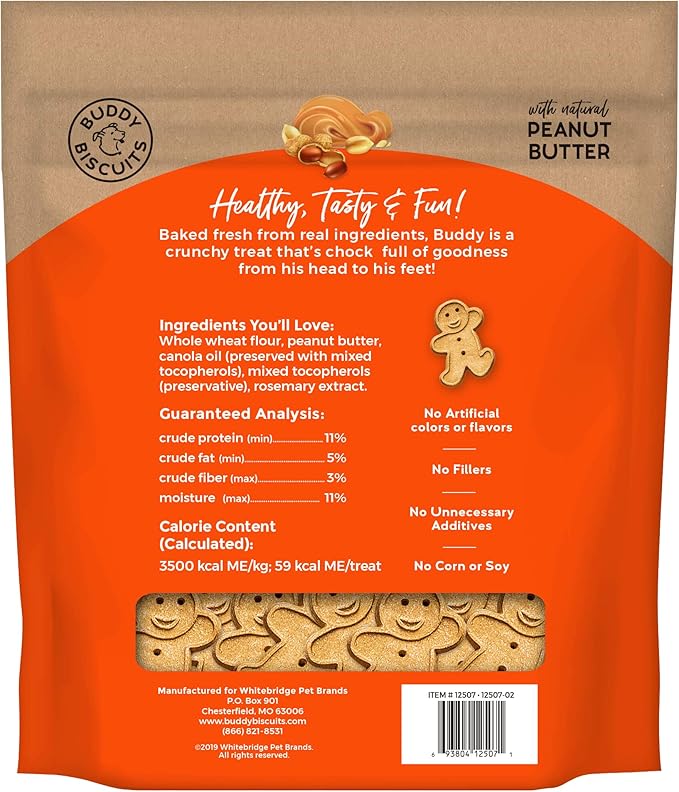 Buddy Biscuits Crunchy Dog Treats, Peanut Butter, 3.5 lbs. Bag