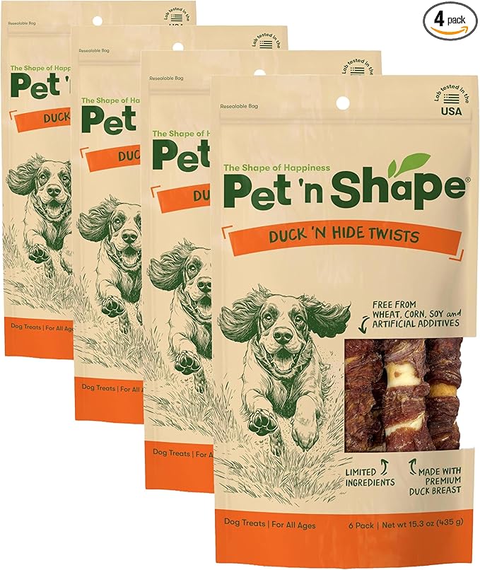 Pet 'n Shape Duck 'n Hide Twist - Duck Wrapped Rawhide Natural Dog Treats, Large, 6 Count (Pack of 4)