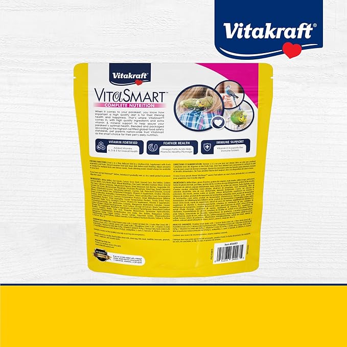 VitaSmart 2 lb Parakeet Food With Seeds Grains Fruits Veggies Omega Fatty Acids And Vitamin Enrichment For Wholesome Daily Nutrition And Happy Parakeet Mealtimes