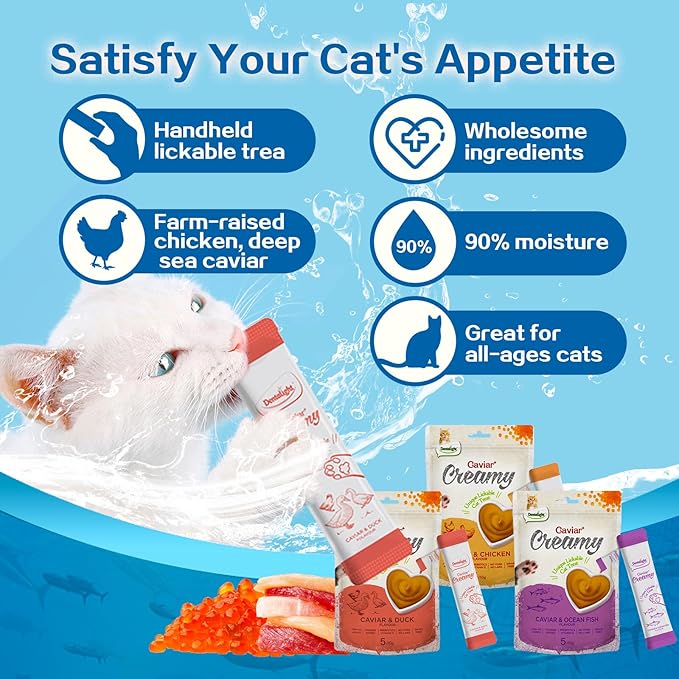 Caviar Creamy Lickable Cat Treats Snack Kitty Treats for Training 5 Pack, (50g, Duck)