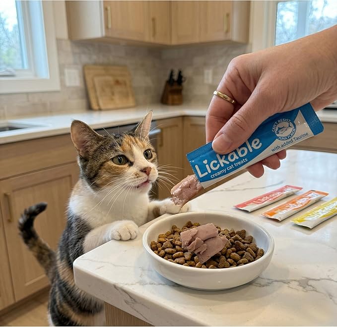 Fieldcrest Farms Lickable Cat Treats, 50 Count Variety Pack — Chicken, Tuna, Duck, Salmon — Thick & Protein-Rich Squeeze Tubes with Taurine, Grain Free, 6 Calories Per Tube