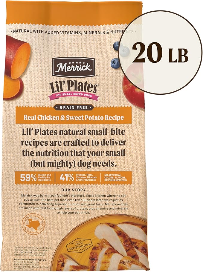 Merrick Lil’ Plates Premium Grain Free Dry Dog Food For Small Dogs, Real Chicken And Sweet Potato Kibble - 20.0 lb. Bag