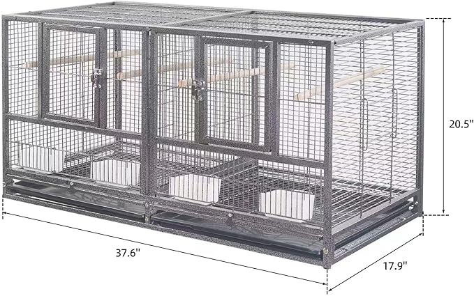 1F/2F/3F Stackable Center Divided Breeder Breeding Bird Flight Double Rolling Cage for Aviaries Canaries Cockatiels Lovebirds Finches Budgies Small Parrots. (Black Vein, Cage Without Stand)