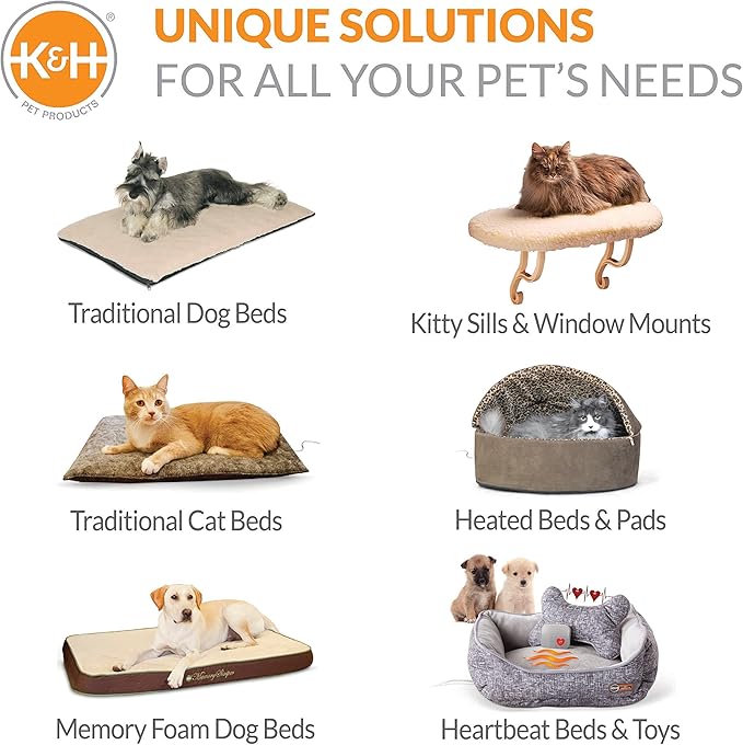 K&H Pet Products Mother’s Heartbeat Heated Puppy Bed Heated Bed + Bone Pillow Gray Medium Breed Heartbeat 13 X 16 Inches
