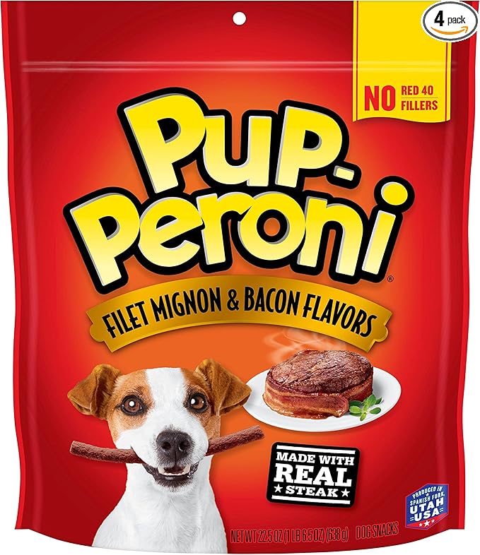 Pup-Peroni Original Filet Mignon & Bacon Flavor Dog Snacks, 22.5 Ounce Bag (Pack of 4)