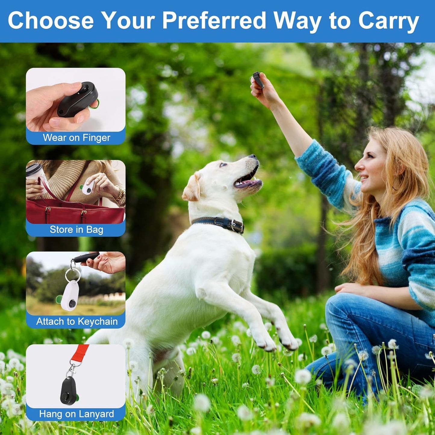 BARKIE Dog Training Clicker with Finger Ring 2 Pack, Puppy Essentials for Behavior Training, Portable Pet Supplies for Dog Walking Accessories(Black & White)