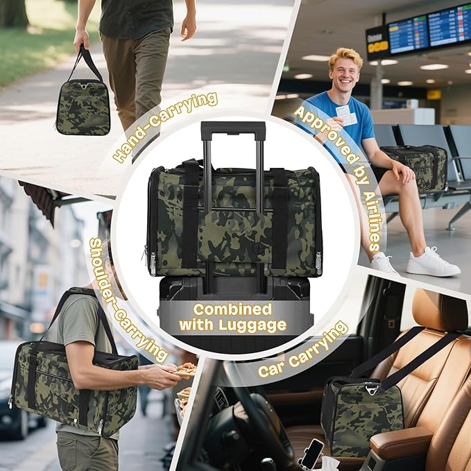 Cat Carrier Soft 25lbs Two Loading Pet Carriers Portable Small Dog Puppy Airline Approved Carrier with Side Pockets Foldable Portable for Outdoor Car Black Camouflage