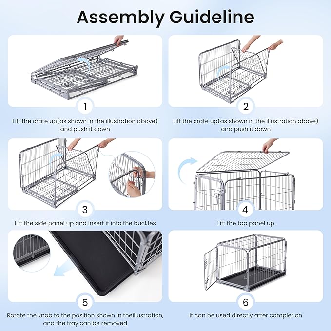 ZOMISIA Collapsible Dog Crate for Large Dogs - 42 inch Escape Proof Metal Dog Kennel with Double Door, Easy Assembly Foldable Dog Cage with Removable Tray, Indoor Outdoor Use, Silver Gray